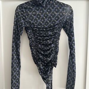 Free People Women’s Floral Turtleneck Ruched Bodysuit